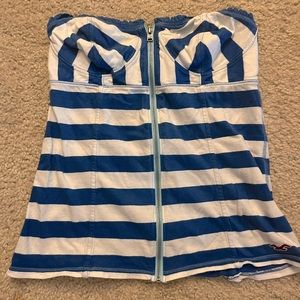 Hollister blue and white stripe top with full zip M